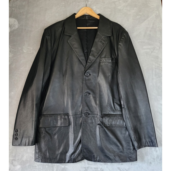 LP Uomo Leather Blazer Jacket Mens 48 Black Sports Coat Soft Luxury 48R XL - Picture 4 of 15